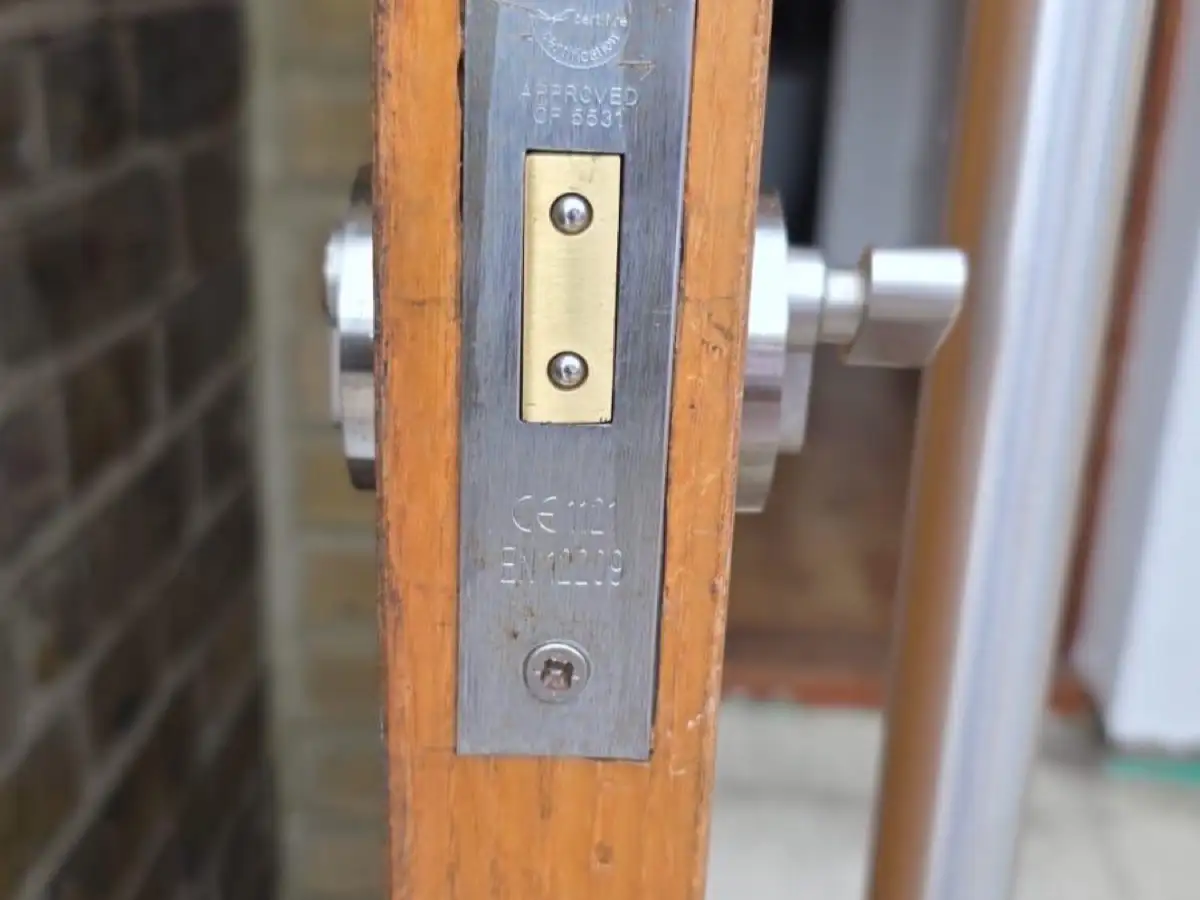 A British Standard Deadlock in a Hardwood Door image 1